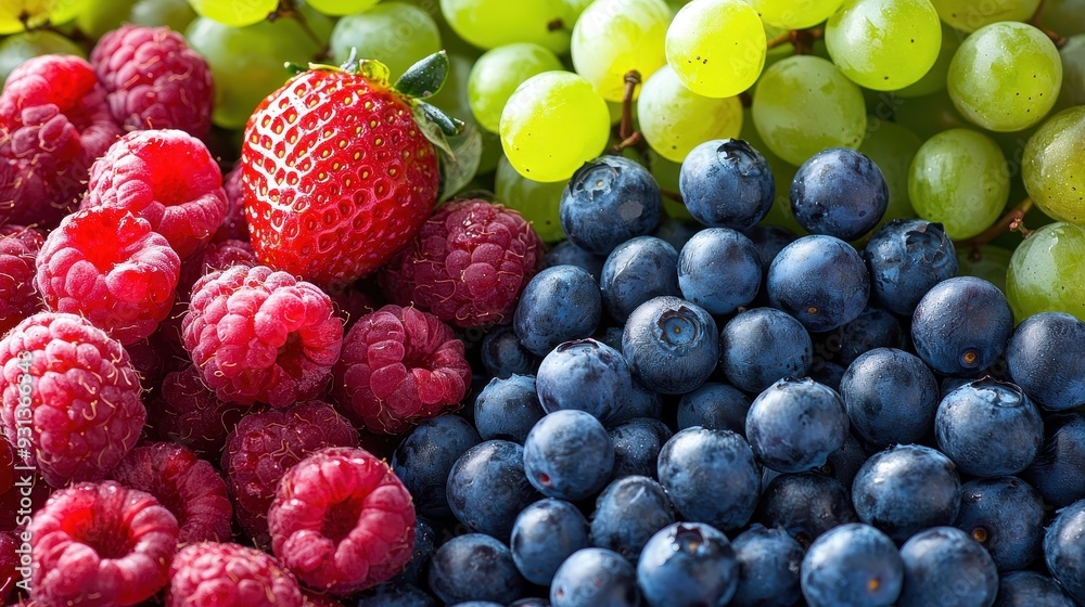 Assortment of fresh berries and grapes Assortment of fresh berries and grapes