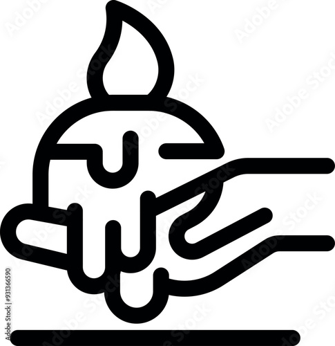 Line art style icon of a hand holding the planet earth with fire on top, representing global warming and environmental issues