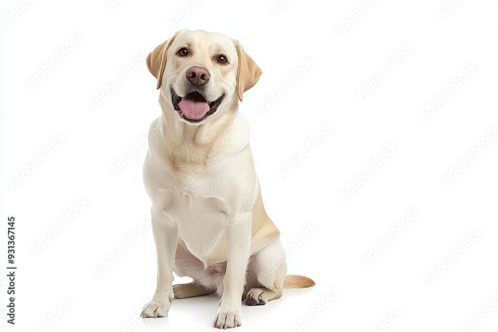 A cheerful Labrador Retriever with a radiant smile sits calmly, showcasing its friendly demeanor and beautiful coat. A cheerful Labrador Retriever with a radiant smile sits calmly, showcasing its friendly demeanor and beautiful coat.