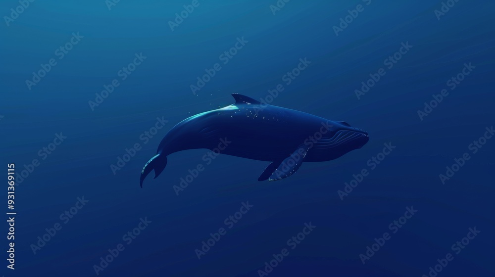 Scene of a sperm whale diving into the abyss flat design side view deep dive theme Tetradic color scheme
