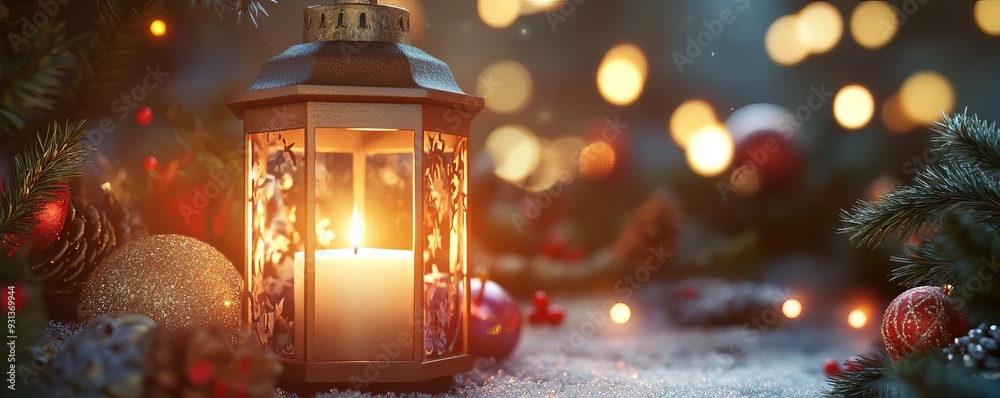 Christmas lantern, glowing softly with a candle inside, 3D illustration Christmas lantern, glowing softly with a candle inside, 3D illustration