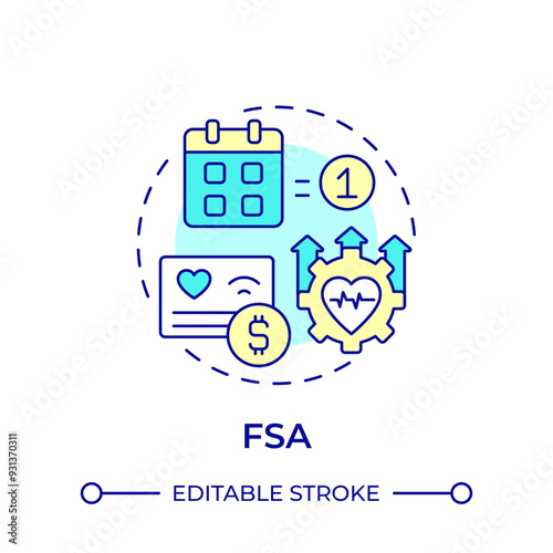 FSA multi color concept icon. Flexible spending account. Medical services expenses and savings. Round shape line illustration. Abstract idea. Graphic design. Easy to use in brochure