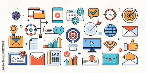 Digital marketing set of web icons in line style. Marketing icons for web and mobile app. Communication, advertising, ecommerce, seo, content, product, target audience, website