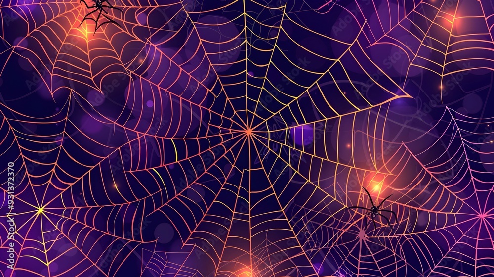 Naklejka premium Enchanting Spiderweb Pattern in Vibrant Halloween Hues