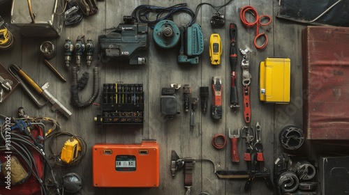 photograph of a builder's kit, DIY energy, photograph for a book cover 