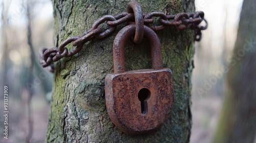 red padlock , LOCKING WITH A chain aroung the globe, Detailed photo picture  photo