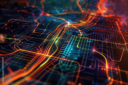 Wallpaper Mural Colorful abstract lines crisscross a stylized map, symbolizing connectivity and direction for logistics and transportation planning. Generative AI Torontodigital.ca