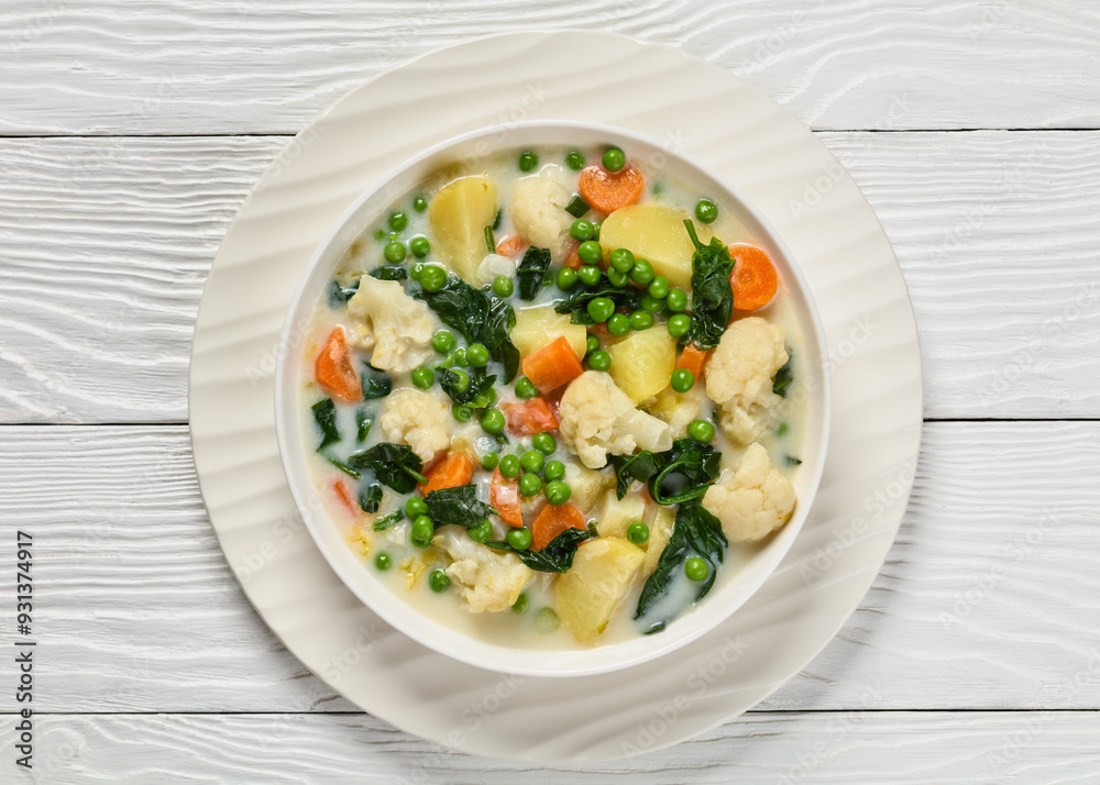 Kesakeitto, Finnish summer veggies soup in a bowl Kesakeitto, Finnish summer veggies soup in a bowl