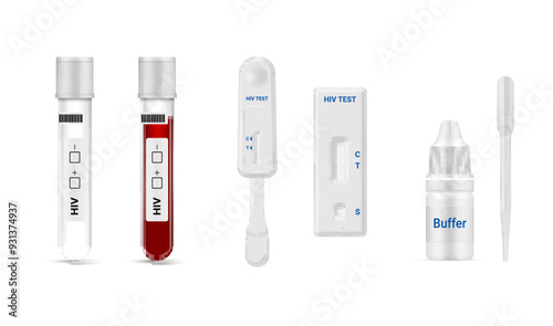 Express test for HIV medical blood analyzing positive and negative result set realistic vector