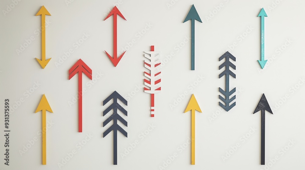 Imagine a set of arrows in various shapes and colors for a data visualization tool. Imagine a set of arrows in various shapes and colors for a data visualization tool.
