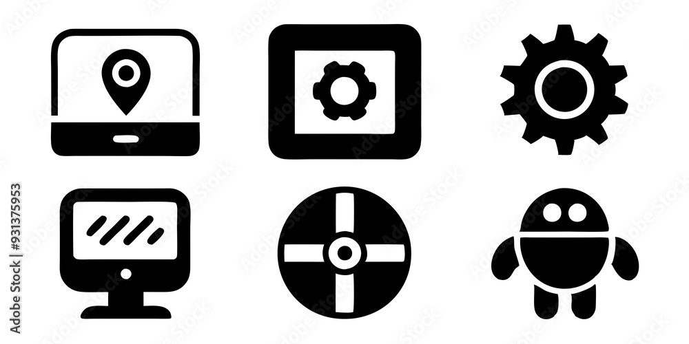 Set of Technology icons silhouette vector illustration Set of Technology icons silhouette vector illustration
