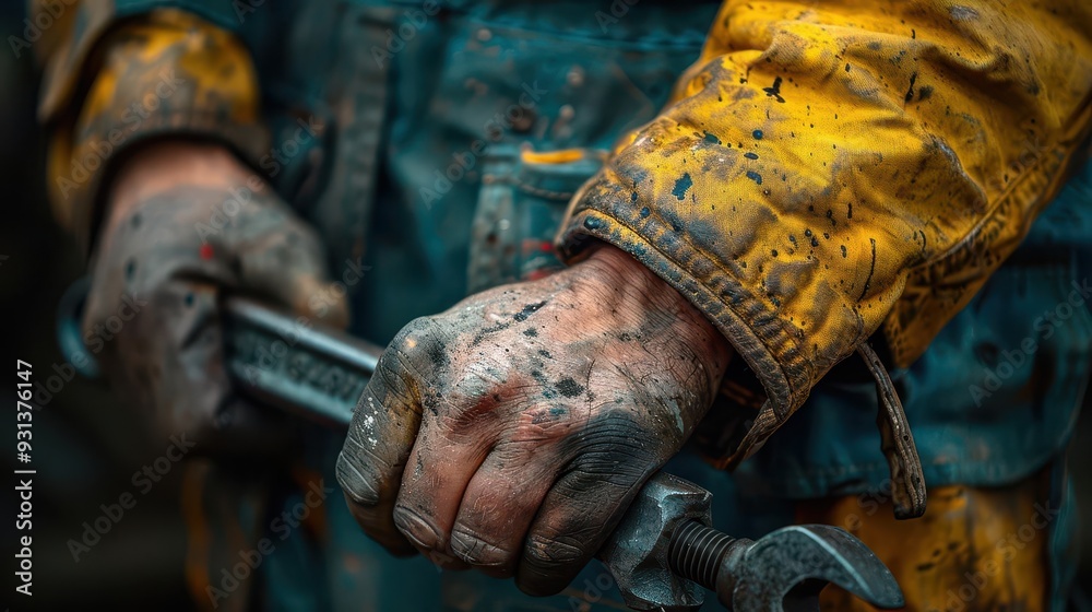 Closeup of a worker's hand gripping a wrench on Labor Day Closeup of a worker's hand gripping a wrench on Labor Day