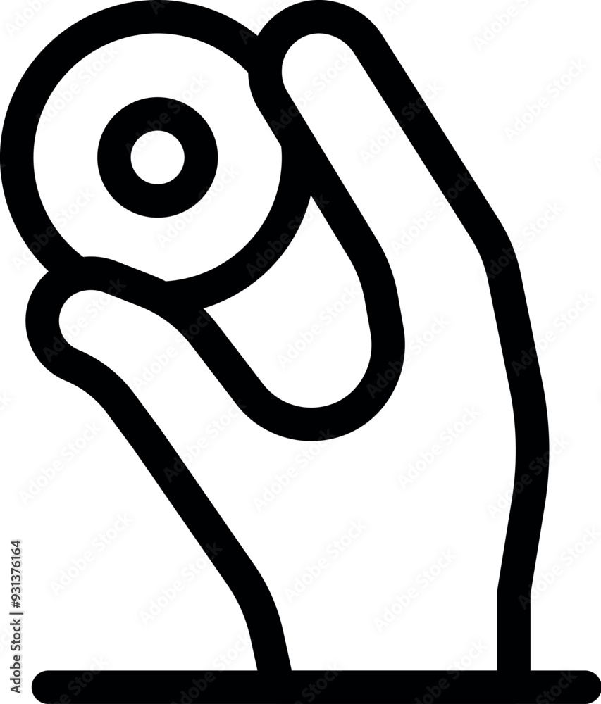 Line art icon of a hand holding a cd rom disk, representing data storage or software installation Line art icon of a hand holding a cd rom disk, representing data storage or software installation