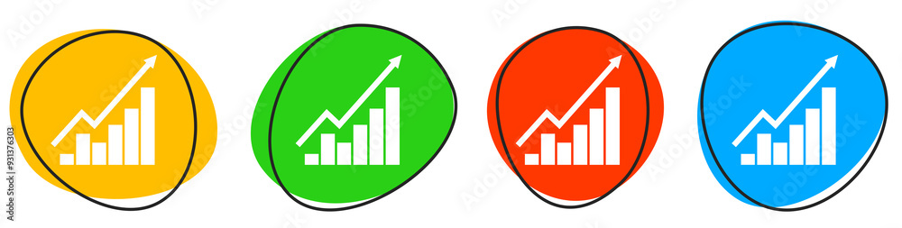 4 bunte Icons: Chart erfolgreich - Button Banner 4 bunte Icons: Chart erfolgreich - Button Banner