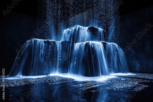 A holographic waterfall, with water made of light cascading down.