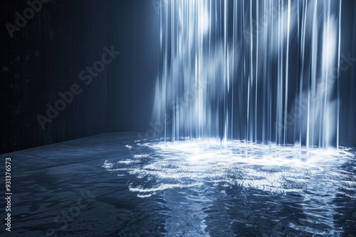 A holographic waterfall, with water made of light cascading down.