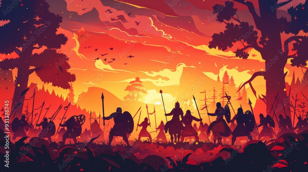 Imagine a vector graphic of a historical battle scene. Imagine a vector graphic of a historical battle scene.