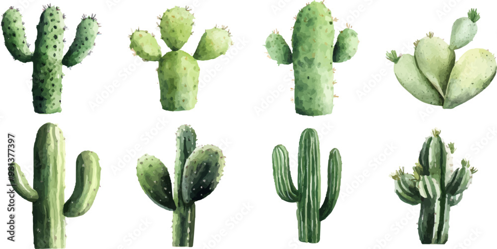 Set of cacti in watercolor style, isolated on a white background. Hand Set of cacti in watercolor style, isolated on a white background. Hand