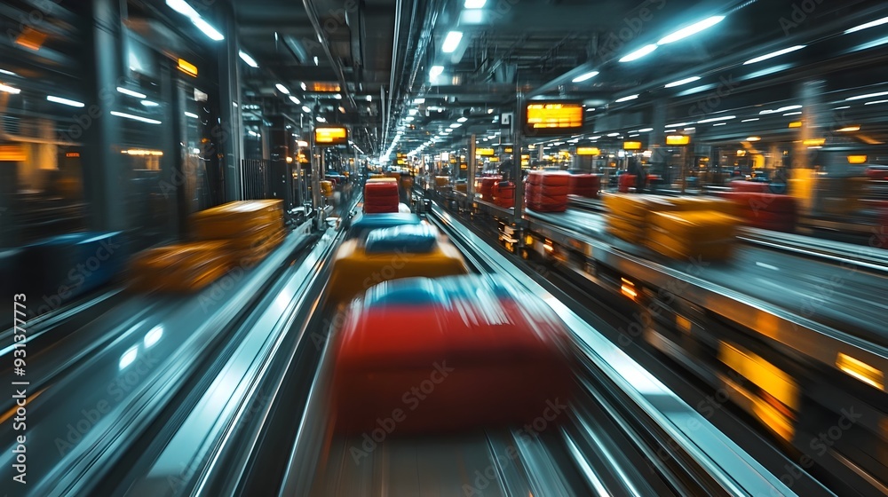 Fototapeta premium Efficient Luggage Movement Through Airport Baggage Handling System