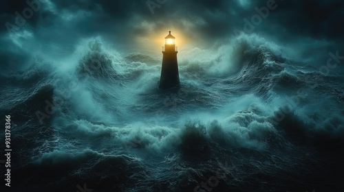 A lighthouse guiding a ship through a stormy sea, symbolizing leadership in troubled times