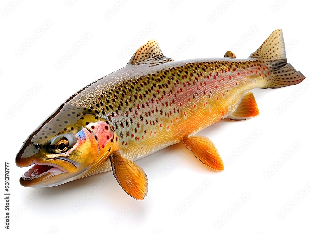 Brown trout caught in freshwater stream during sunny afternoon Brown trout caught in freshwater stream during sunny afternoon