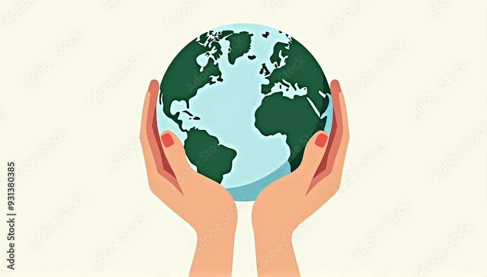 Global Care and Environmental Protection: Hands Holding Green Earth Illustration Global Care and Environmental Protection: Hands Holding Green Earth Illustration