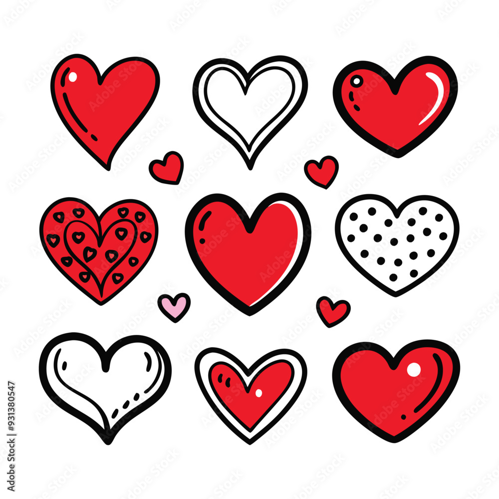 Red and Black Heart Symbols Collection: Cute Hand-Drawn Valentine's Day Vectors Red and Black Heart Symbols Collection: Cute Hand-Drawn Valentine's Day Vectors
