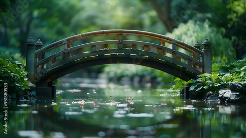 Beautiful Japanese bridge in Brooklyn botanical garden with green surroundings : Generative AI photo