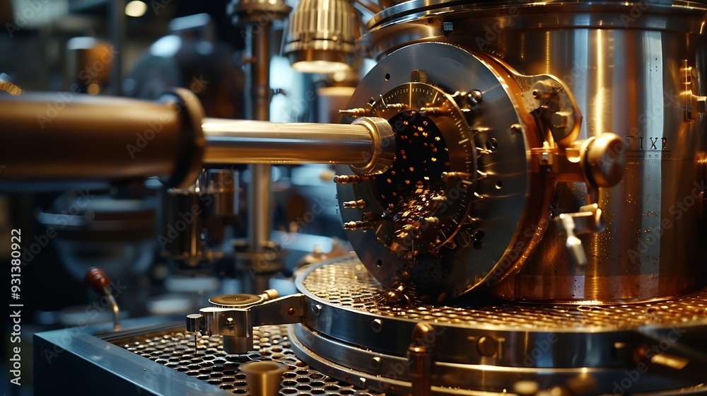 Fototapeta premium Machine for roasting coffee close up : Generative AI