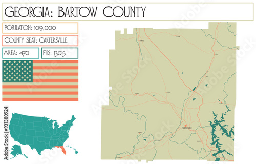 Large and detailed map of Bartow County in Georgia USA.
