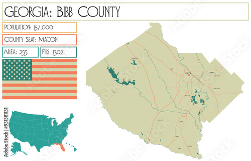 Large and detailed map of Bibb County in Georgia USA.