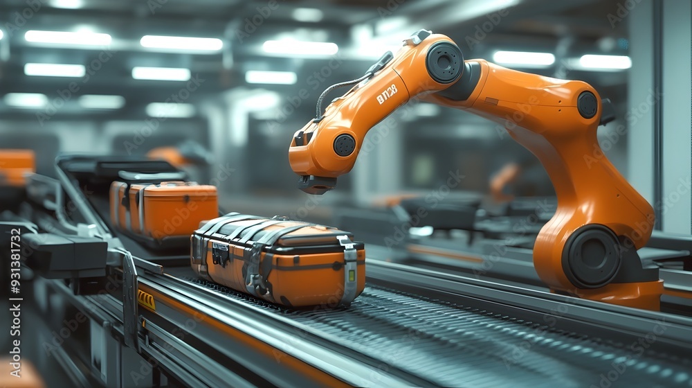 Robotic Arm Efficiently Sorting and Placing Luggage on Conveyor Belt in ...