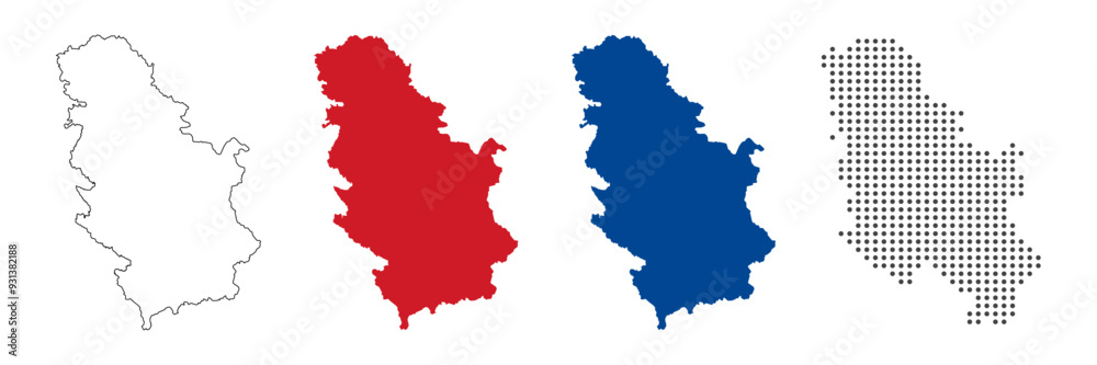 Fototapeta premium Serbia map in outline, red color, blue color, dotted style