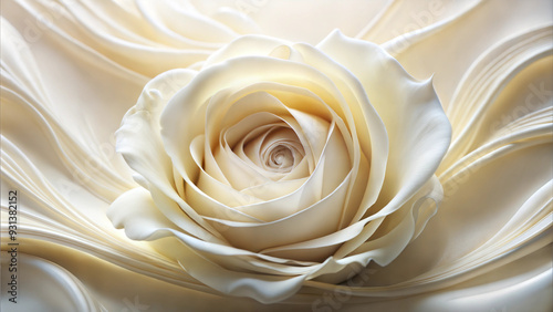 White rose in  cream background, swirling waves with white rose creating organic shapes, dynamic and fluid 