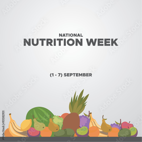  National Nutrition Week, 1-7 September  National Nutrition Week, STOCK ILLUSTRATION, BACKGROUND, greeting card, editable template, Nutrition Week social media post design.