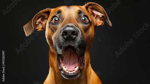 A joyful dog expressing surprise and happiness in a portrait