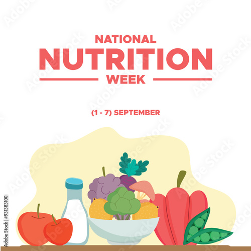  National Nutrition Week, 1-7 September  National Nutrition Week, STOCK ILLUSTRATION, BACKGROUND, greeting card, editable template, Nutrition Week social media post design.