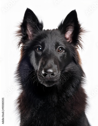 ベルジアン・シェパード・ドッグ・グローネンダールの子犬のポートレート（Belgian Shepherd Dog Groenendael puppy portrait on white background） 