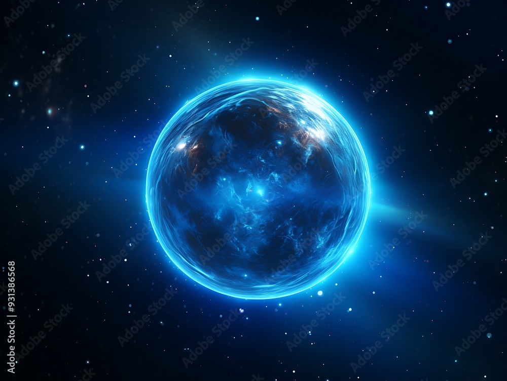 Fototapeta premium arafed image of a blue glowing sphere in the middle of a galaxy