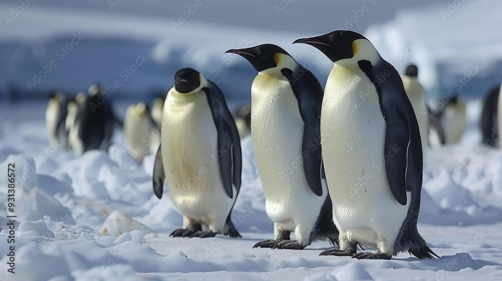 Obraz premium Massive colony of emperor penguins on ice shelf,