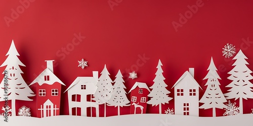 there is a paper cut of a christmas scene with a house and trees