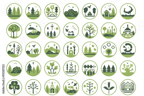 Sustainable Nature Icon Set Minimalist Green Symbols and Elements for Eco Friendly Design