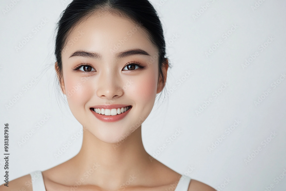Asian woman positive smile on white background, beauty positive smile Asian woman positive smile on white background, beauty positive smile