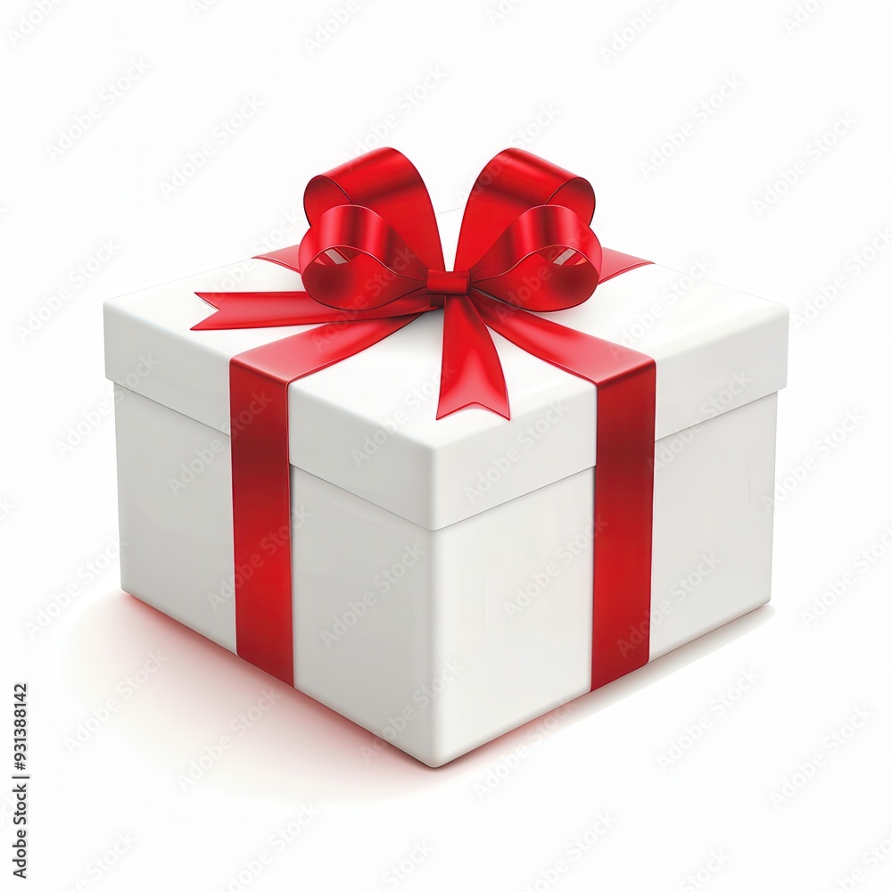 Gift Box With Red Bow. White Present Packaging for Special Occasions Gift Box With Red Bow. White Present Packaging for Special Occasions