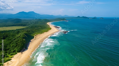 Aerial view of the beaches of Macumba Pedra do Pontal Praia do Secreto and Praia de Grumari : Generative AI photo