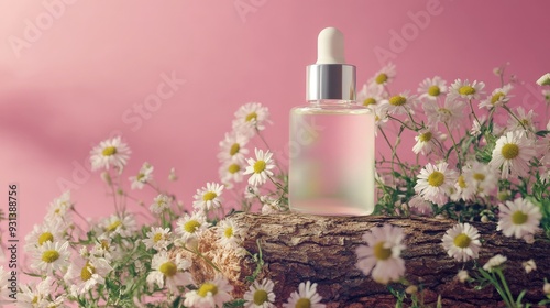 Chamomile Oil Bottle with Flowers.