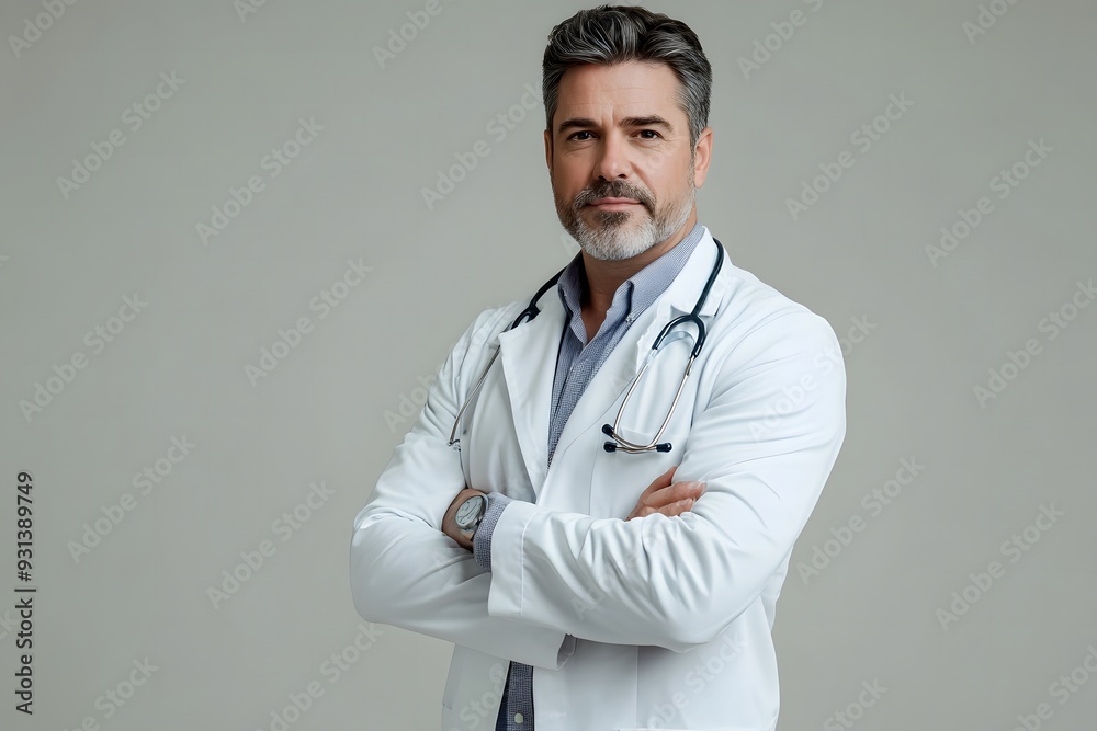 Cheerful mature doctor posing and smiling at camera, healthcare and medicine Cheerful mature doctor posing and smiling at camera, healthcare and medicine