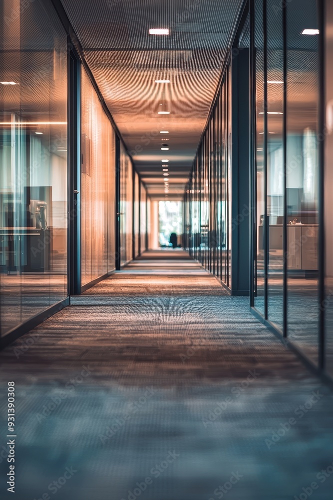 Obraz premium Blurred perspective of an office with textured walls and floors
