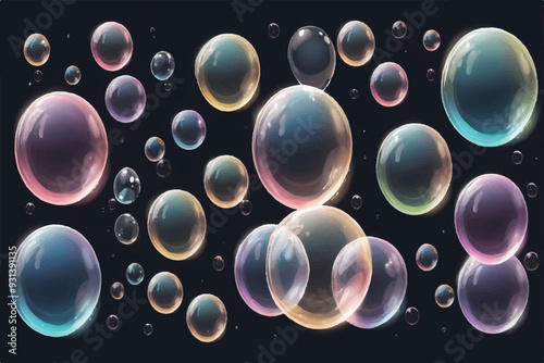 Transparent Multicolored Soap Bubbles background. Vector illustration