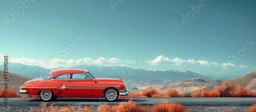 Vintage Car Parked on Scenic Mountain Overlook with Majestic Landscape